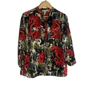 JM Collection Lightweight Floral Button-Down Blouse